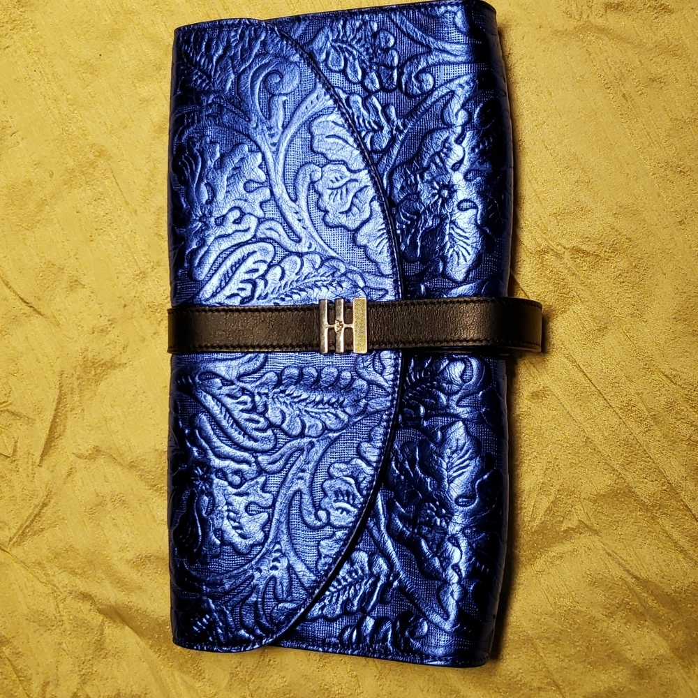 Reece Hudson metallic blue clutch
